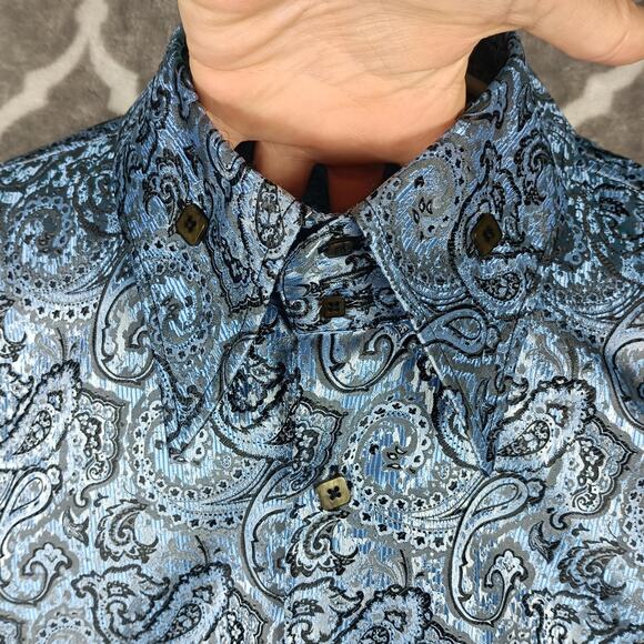 Angelino for Bermuda Shirt Mens 5XL Blue Paisley Jacquard Dress Shirt Big Tall - Picture 4 of 14